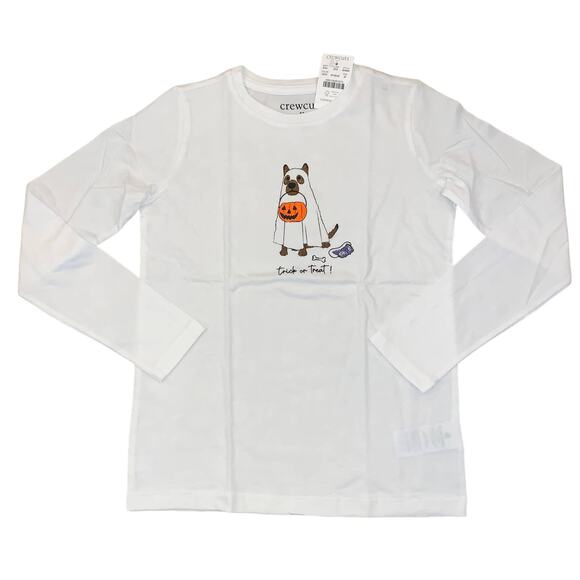 NWT J. Crew Girls' White W/Halloween Trick or Treat Dog Graphic Tee - Picture 1 of 7